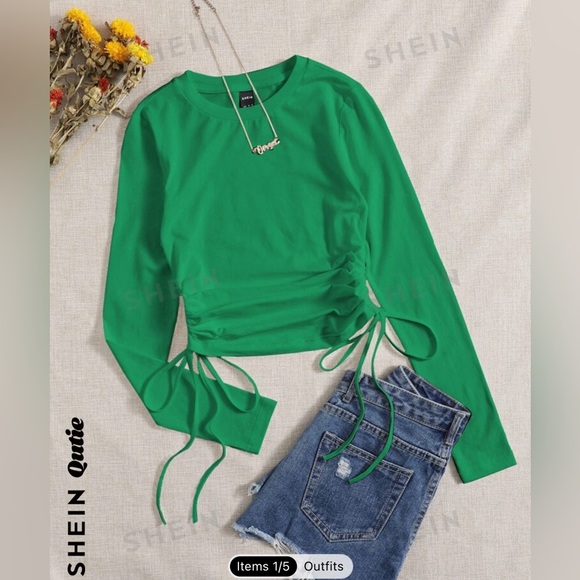 SHEIN Qutie Drawstring Ruched Solid Tee - Picture 1 of 7